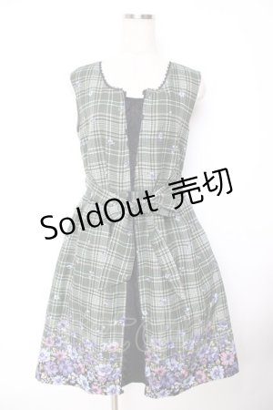 画像: axes femme / チェック×花柄ワンピース M グリーン Y-25-11-22-173-AX-OP-SZ-ZI