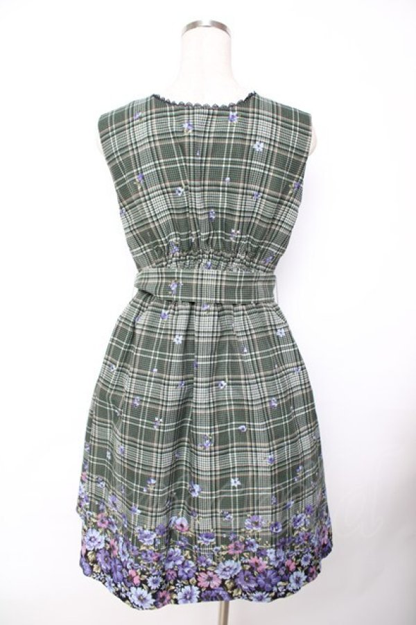 画像2: axes femme / チェック×花柄ワンピース M グリーン Y-25-11-22-173-AX-OP-SZ-ZI (2)