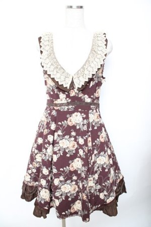 画像: axes femme / 総バラ柄Backリボンワンピース M ワイン Y-25-11-22-183-AX-OP-SZ-ZY