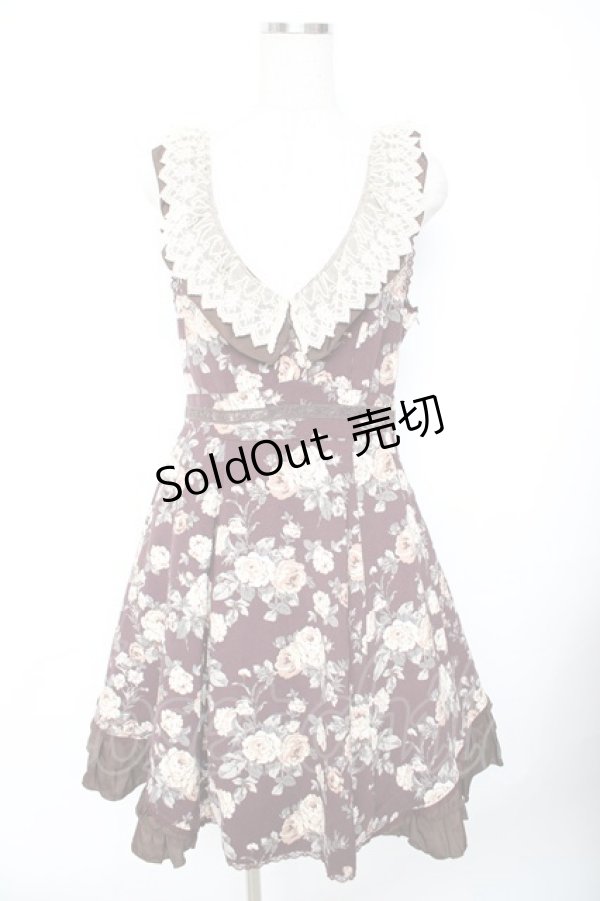 画像1: axes femme / 総バラ柄Backリボンワンピース M ワイン Y-25-11-22-183-AX-OP-SZ-ZI (1)