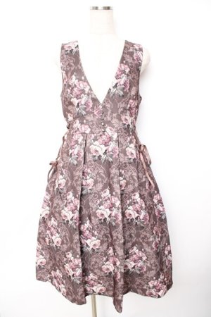 画像: axes femme / クラシックローズ柄ジャンスカ F 茶 Y-25-11-22-184-AX-OP-SZ-ZY