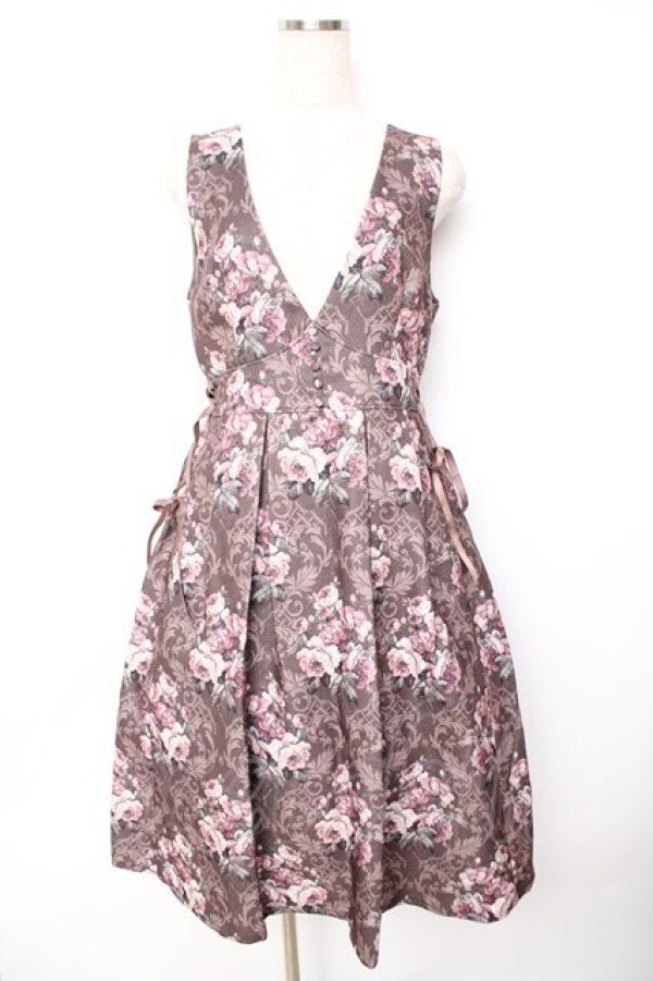 画像1: axes femme / クラシックローズ柄ジャンスカ F 茶 Y-25-11-22-184-AX-OP-SZ-ZI (1)