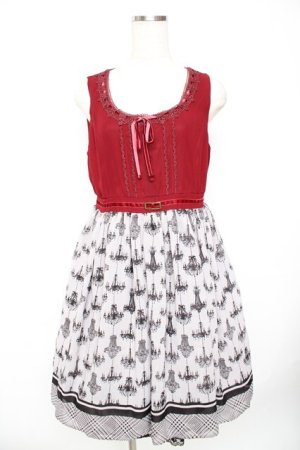 画像: axes femme / シャンデリア柄切替ワンピース M ワイン Y-25-11-22-185-AX-OP-SZ-ZY