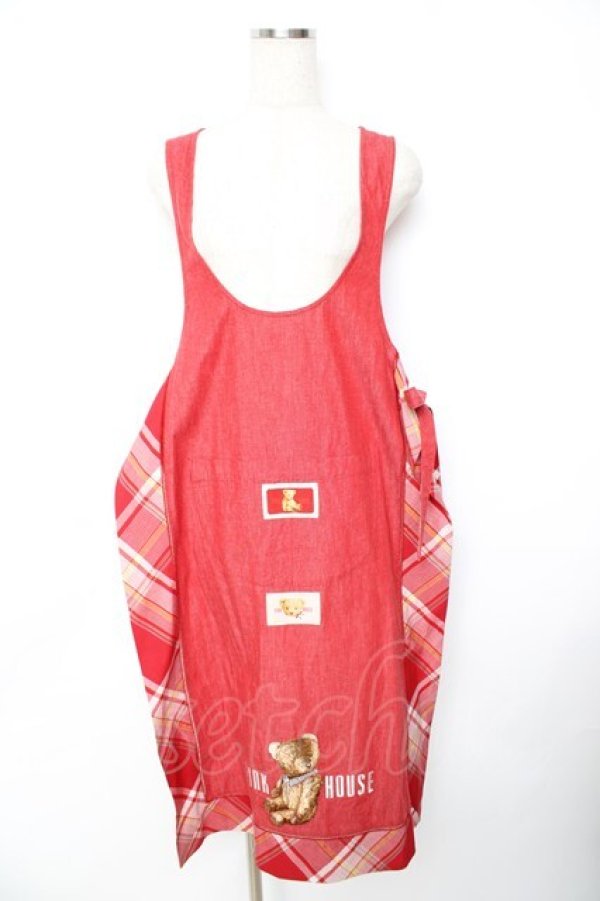 画像1: PINK HOUSE / クマ刺繍デニムタブリエ F 赤 Y-25-11-22-195-LO-OP-SZ-ZY (1)