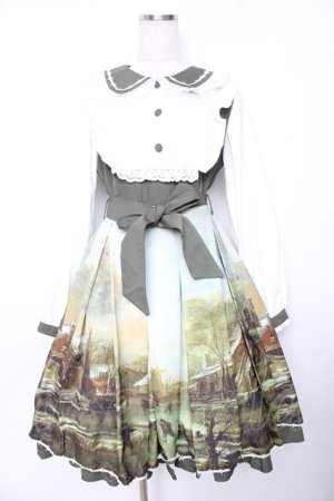 画像: With Puji / 油絵プリントワンピース M グリーン Y-25-11-22-207-EL-OP-SZ-ZY