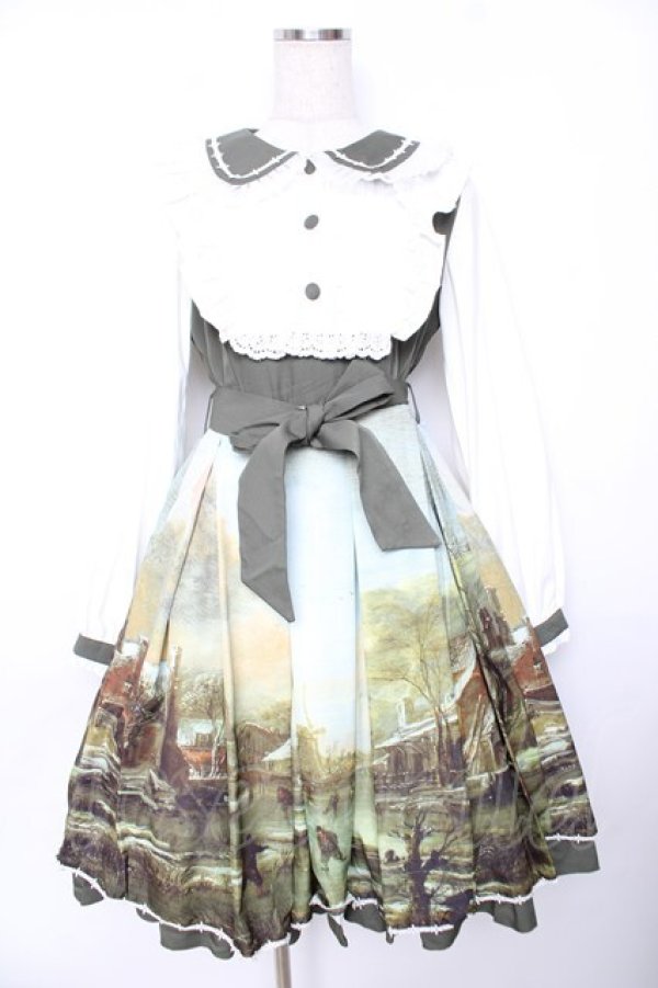 画像1: With Puji / 油絵プリントワンピース M グリーン Y-25-11-22-207-EL-OP-SZ-ZY (1)