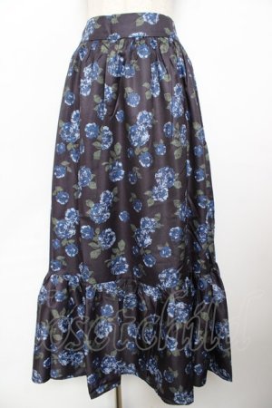 画像: axes femme Nostalgic / 配色ローズ柄ロングスカート F 黒 Y-25-11-22-238-LO-SK-SZ-ZY