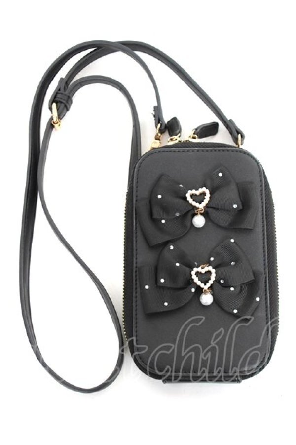 画像1: Rojita / ハートビジューリボンマルチミニショルダー  黒 Y-25-11-22-030-LO-BG-SZ-ZY (1)