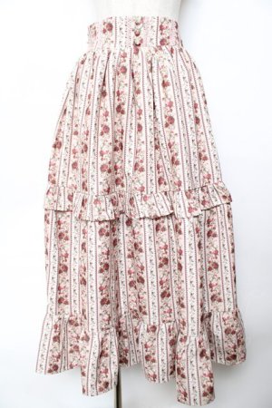 画像: axes femme kawaii / ストライプローズ柄スカート  生成り Y-25-11-22-269-AX-SK-SZ-ZY