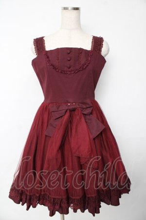 画像: Vallee lys / アゲラタムチュールジャンパースカート  ワイン Y-25-11-24-085-GO-OP-SZ-ZY