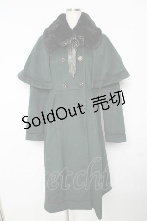 画像: axes femme POETIQUE / ファー襟付きケープロングコート  グリーン Y-25-11-24-098-AX-CO-AS-ZY