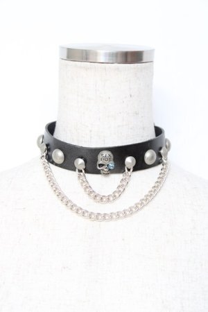 画像: SEX POT ReVeNGe / スカルスタッズチョーカー  黒 Y-25-11-26-006-SP-AC-SZ-ZY