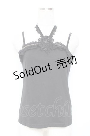 画像: axes femme / ホルター付コサージュキャミ  黒 Y-25-11-26-044-AX-TO-SZ-ZY