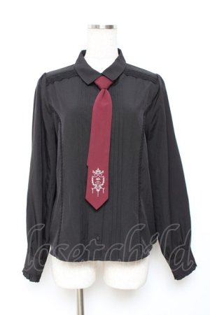 画像: axes femme / 刺繍ネクタイ付ブラウス  黒 Y-25-11-26-063-AX-BL-SZ-ZY