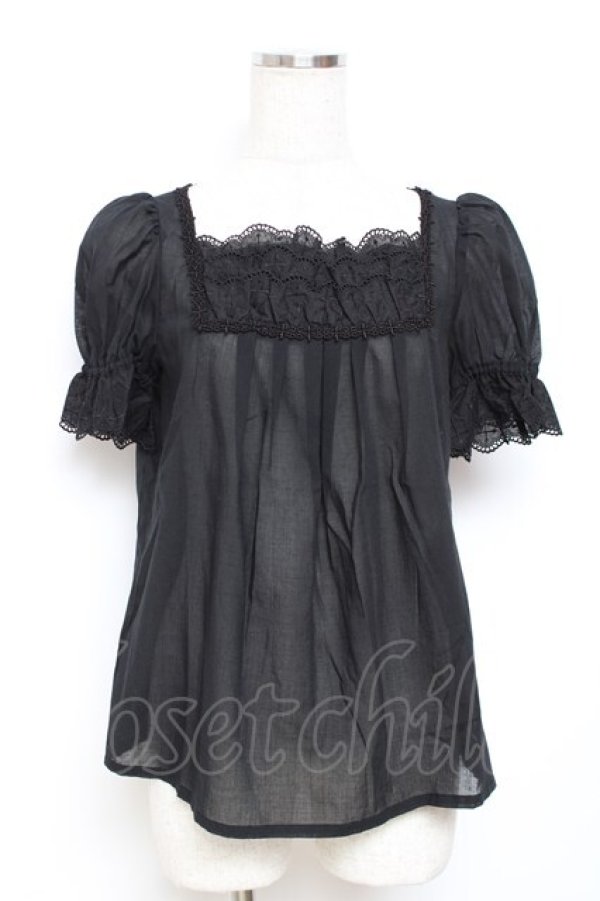 Moi-meme-Moitie レースカットソー Moi-meme-Moitie / 逆十字レース半袖ブラウス 2 ブラック Y-25-11-26
