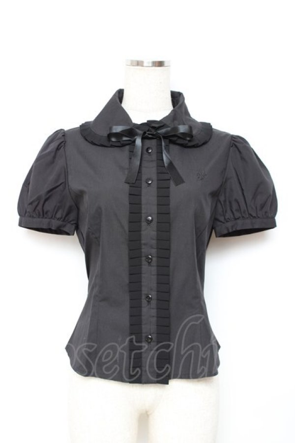 画像1: Moi-meme-Moitie / プリーツ半袖ブラウス 2 ブラック Y-25-11-26-070-MO-BL-SZ-ZY (1)