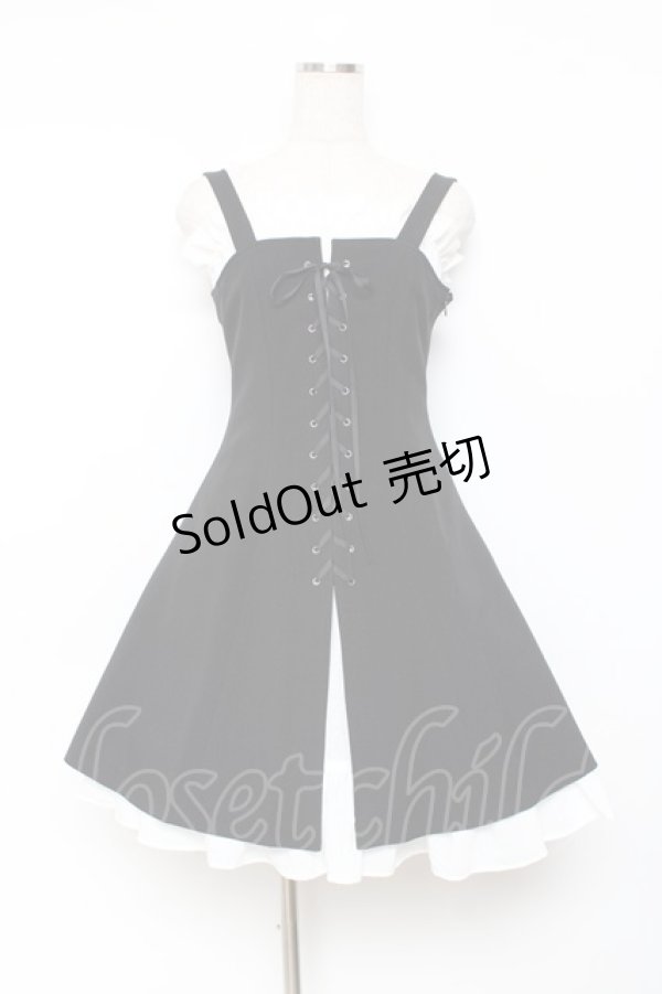 画像1: Moi-meme-Moitie / 編み上げフリルジャンパースカート 2 ブラック×ホワイト Y-25-11-26-077-MO-OP-SZ-ZY (1)