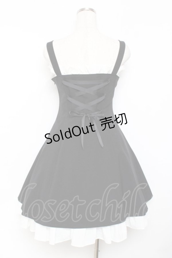 画像3: Moi-meme-Moitie / 編み上げフリルジャンパースカート 2 ブラック×ホワイト Y-25-11-26-077-MO-OP-SZ-ZY (3)