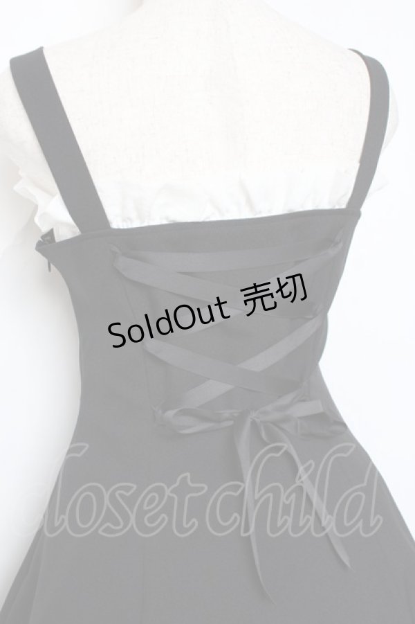 画像4: Moi-meme-Moitie / 編み上げフリルジャンパースカート 2 ブラック×ホワイト Y-25-11-26-077-MO-OP-SZ-ZY (4)