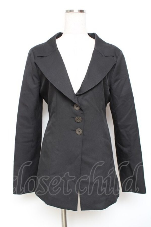 画像1: carina e Arle quin / 後ろ編み上げプリーツジャケット  黒 Y-25-11-26-081-LO-JA-SZ-ZY (1)