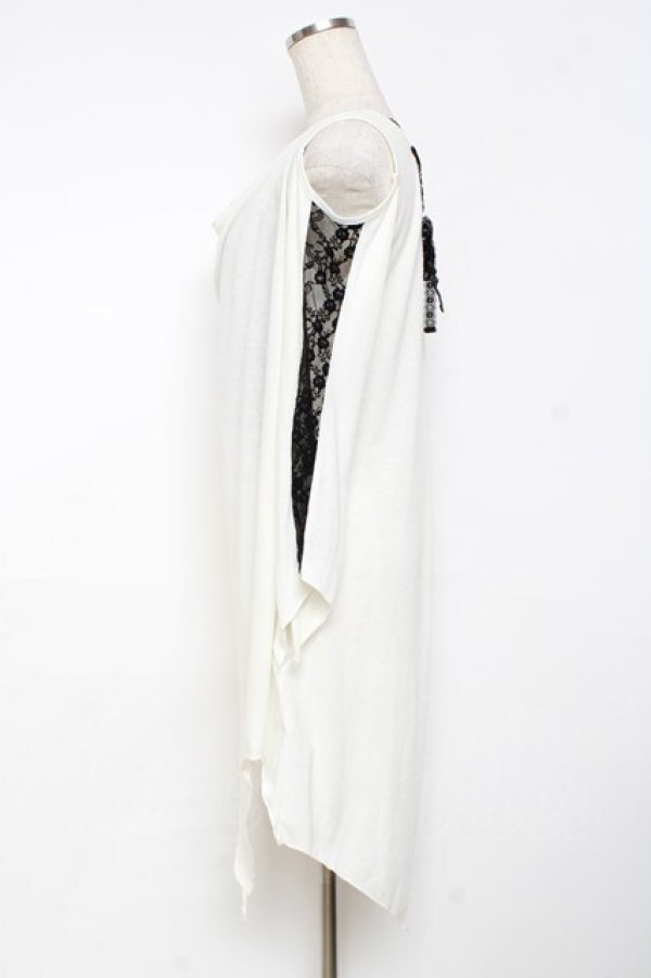 画像2: ALGONQUINS / レース切替変形カットソー F 白×黒 Y-25-11-26-085-AL-JA-SZ-ZY (2)