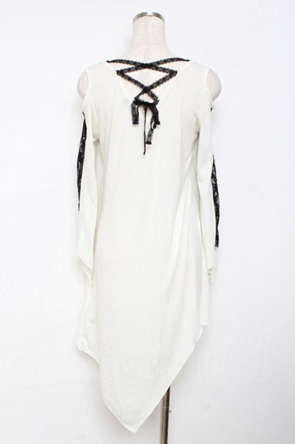 画像3: ALGONQUINS / レース切替変形カットソー F 白×黒 Y-25-11-26-085-AL-JA-SZ-ZY (3)