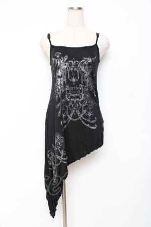 画像: NAOTO SEVEN / プリントアシンメトリーキャミソール  黒 Y-25-11-26-091-HN-TO-SZ-ZY