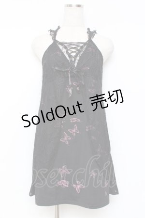 画像: h.Jelly HONEY / 蜘蛛の巣レースバタフライプリントキャミ  黒 Y-25-11-26-092-HN-TO-SZ-ZY