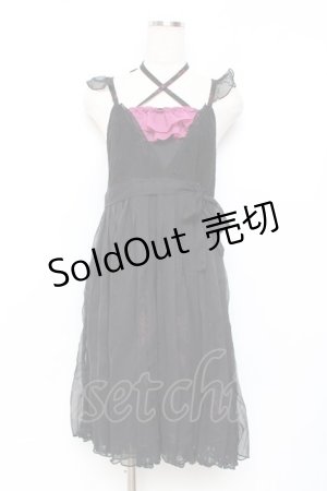 画像: h.Jelly HONEY / プリントプリーツキャミワンピース  黒 Y-25-11-26-093-HN-OP-SZ-ZS