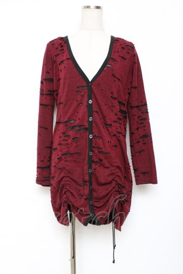 画像1: PEACE NOW / ダメージカーディガン  ワイン Y-25-11-26-094-PU-TO-SZ-ZS (1)