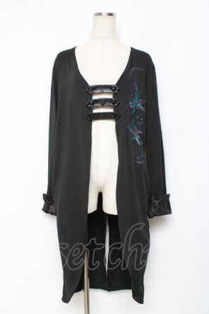 画像: Sixh / 刺繍入りロングカーデ  黒 Y-25-11-26-099-HN-TO-SZ-ZY