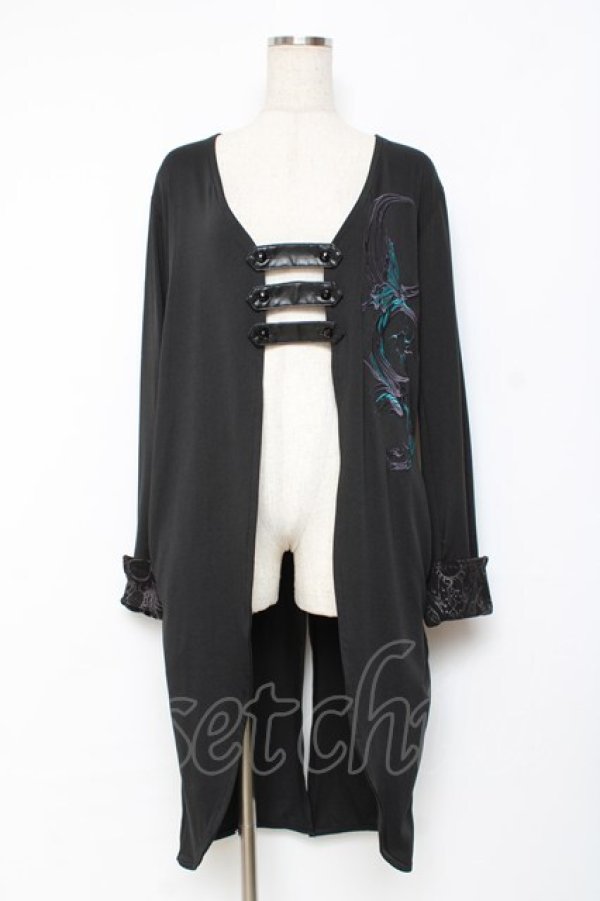 画像1: Sixh / 刺繍入りロングカーデ  黒 Y-25-11-26-099-HN-TO-SZ-ZY (1)