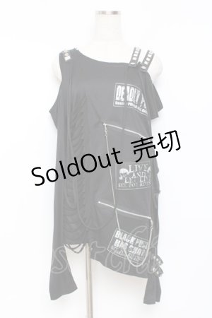 画像: SEX POT ReVeNGe / クラッシュデザイン肩あきアシメロングカットソー M 黒 Y-25-11-26-100-SP-TO-SZ-ZY