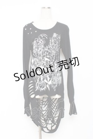 画像: SEX POT ReVeNGe / ダメージ入りプリントロングカットソー M 黒 Y-25-11-26-101-SP-TO-SZ-ZY