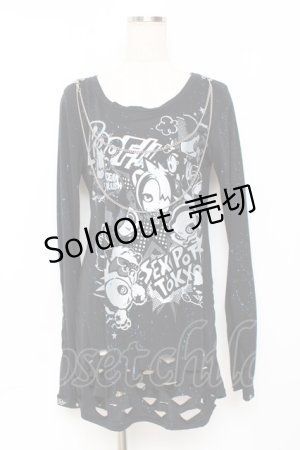 画像: SEX POT ReVeNGe / キャラクターpt裾ダメージカットソー S 黒 Y-25-11-26-103-SP-TS-SZ-ZY