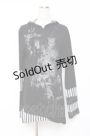 画像: SEX POT ReVeNGe / ストライプ切替ハーフジッププリントカットソー L 黒×白 Y-25-11-26-105-SP-TO-SZ-ZY