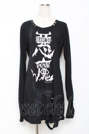 画像: SEX POT ReVeNGe / 悪魔プリントダメージ入りロングカットソー M 黒 Y-25-11-26-106-SP-TO-SZ-ZY