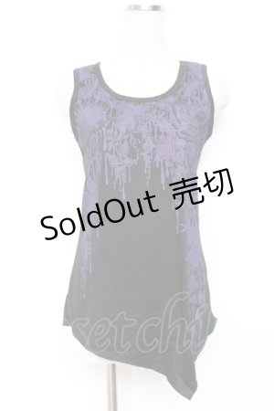 画像: ALGONQUINS / ボタニカル柄ptタンクトップ F 黒×紫 Y-25-11-26-120-AL-TO-SZ-ZS