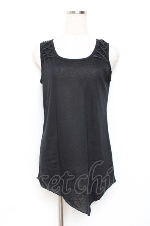 画像: ALGONQUINS / グログランレースアップノースリーブトップス F 黒 Y-25-11-26-121-AL-TO-SZ-ZY