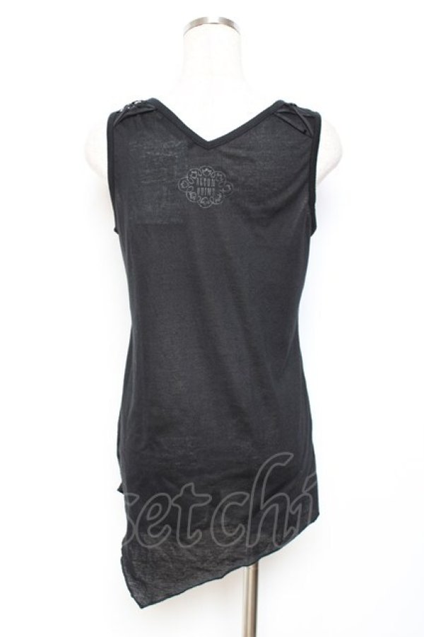 画像2: ALGONQUINS / グログランレースアップノースリーブトップス F 黒 Y-25-11-26-121-AL-TO-SZ-ZY (2)