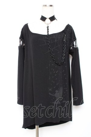 画像: ALGONQUINS / チョーカーチェーン付き編み上げBIGカットソー F 黒 Y-25-11-26-122-AL-TO-SZ-ZY