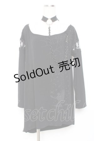 画像: ALGONQUINS / チョーカーチェーン付き編み上げBIGカットソー F 黒 Y-25-11-26-122-AL-TO-SZ-ZS