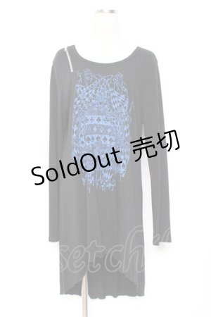 画像: ALGONQUINS / 肩ZIPプリントロングカットソー F 黒×青 Y-25-11-26-123-AL-TO-SZ-ZS