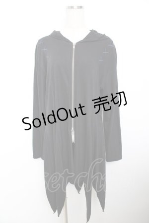 画像: ALGONQUINS / 十字刺繍変形ロングパーカー F 黒 Y-25-11-26-130-AL-TO-SZ-ZY