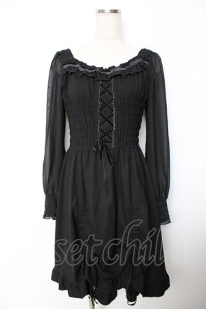 画像: axes femme / 編み上げオフショルワンピース  黒 Y-25-11-26-153-AX-OP-SZ-ZY