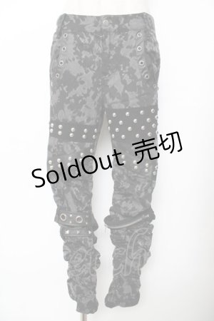 画像: SEX POT ReVeNGe / タイダイ柄スタッズギャザーパンツ M 黒×グレー Y-25-11-26-176-SP-PA-SZ-ZY