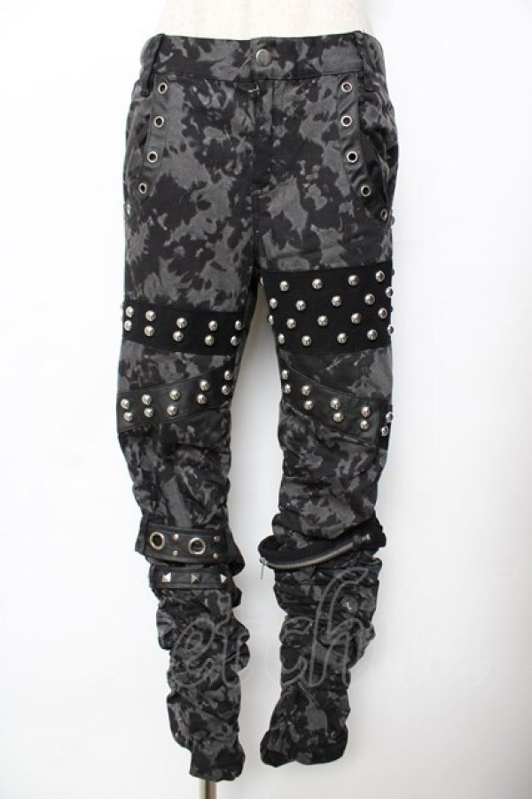 画像1: SEX POT ReVeNGe / タイダイ柄スタッズギャザーパンツ M 黒×グレー Y-25-11-26-176-SP-PA-SZ-ZY (1)