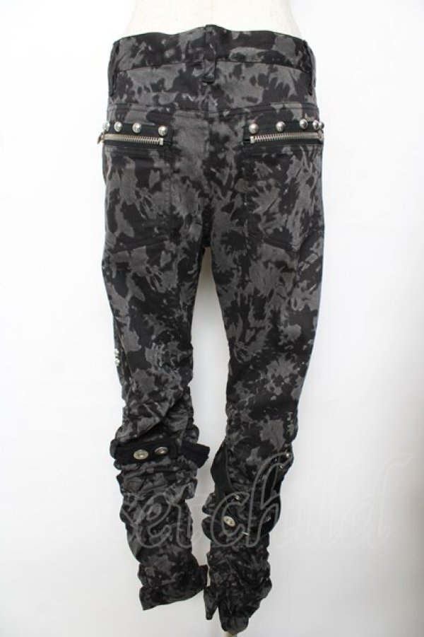 画像2: SEX POT ReVeNGe / タイダイ柄スタッズギャザーパンツ M 黒×グレー Y-25-11-26-176-SP-PA-SZ-ZY (2)