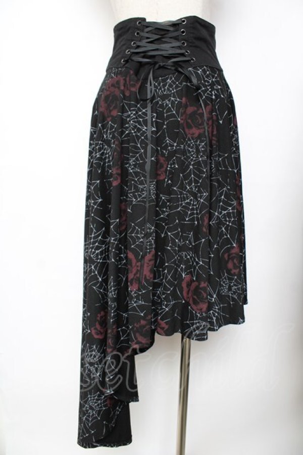 画像2: SEX POT ReVeNGe / バラ柄アシメスカート M 黒 Y-25-11-26-181-SP-SK-SZ-ZY (2)
