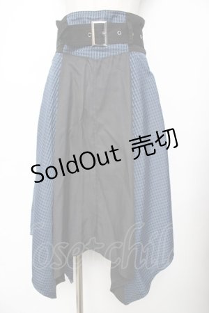 画像: ALGONQUINS / 柄切替変形スカート F 黒×青 Y-25-11-26-193-AL-SK-SZ-ZY